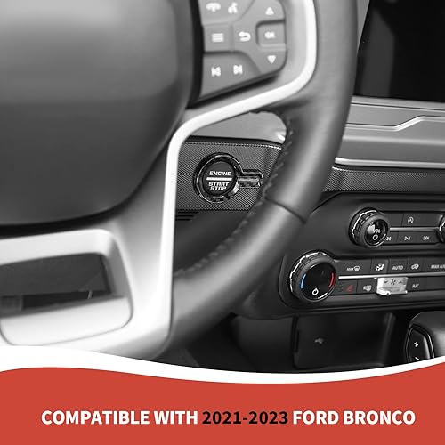Vista 3 de Cubierta para botón de arranque Bronco, ajuste del botón de arranque del motor compatible con accesorios interiores Ford Bronco 2021-2023, fibra