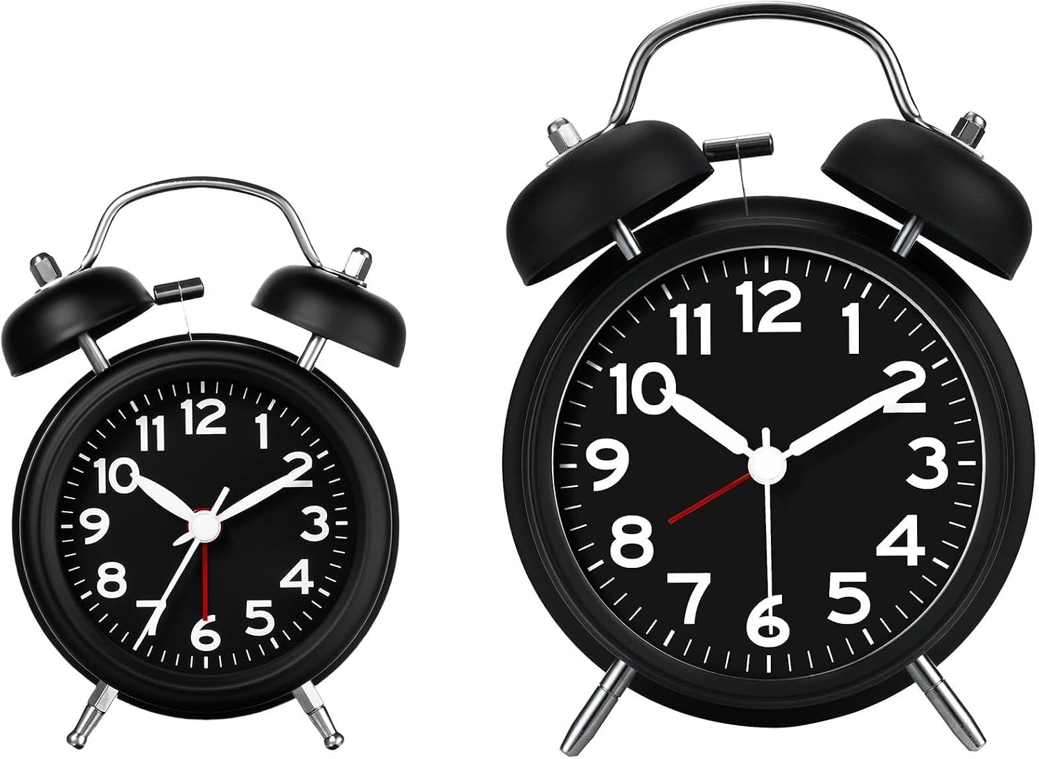 AKCISOT Loud Alarm Clock for Heavy Deep Sleepers, 4.5 Inches Analog Metal Twin Bell Clocks Battery Operated with Backlight for Bedroom Bseide, Old Fashioned for Desk Home Decoration (Black)