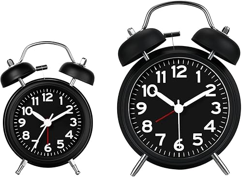 Miniatura 5 de AKCISOT Reloj despertador alto para personas que duermen profundamente, 3 pulgadas, analógico, de metal, doble campana, funciona con pilas, con luz