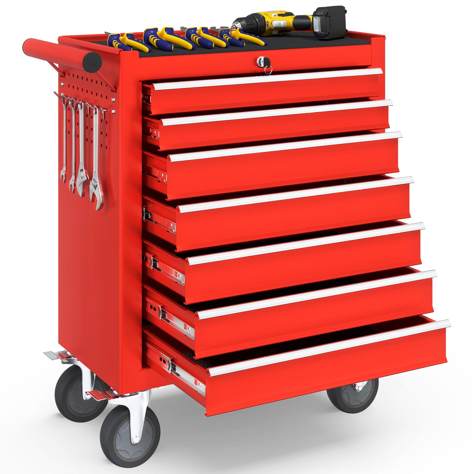 7-Drawer Rolling Tool Chest with Wheels, Tool Box with Locking System and Sliding Drawers, Tool Box Organizer for Garage, Warehouse, Workshop(Red)