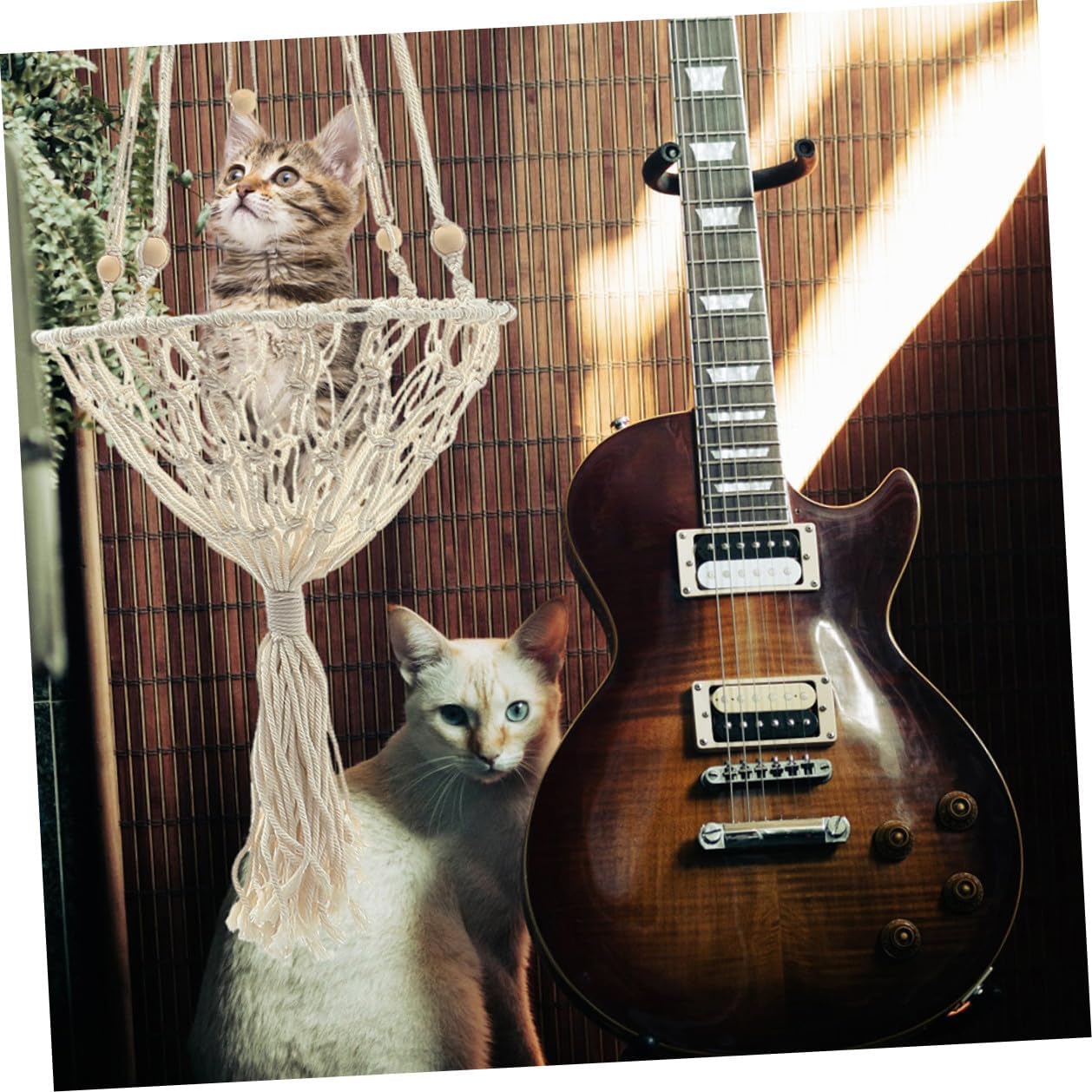 Boho Woven Hanging Cat Hammock Bed Wear-Resistant 40cm Pet Nest for Indoor Cats to 30 Lbs for Household Kitten Supply