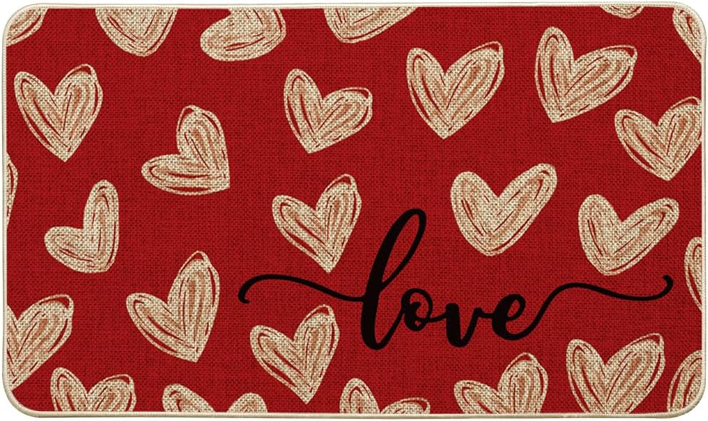 Artoid Mode Red Cute Love Heart Valentines Doormat,Home Decor Low-Profile Door Mat Switch Rug Floor Mat for Indoor Outdoor 24x35 Inch