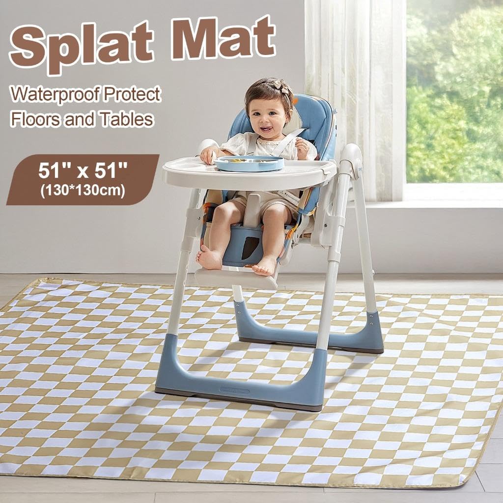 Baby Splat Mat for Under High Chair, 51 x 51 Inch Waterproof Splash Mat, Wipeable Floor Protector, Easy Clean Feeding Mat for Mealtime, Art and Playtime