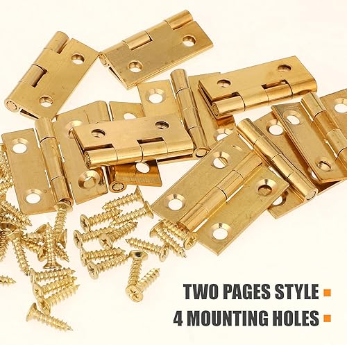 Miniatura 5 de Bisagras de latón macizo, 10 unidades, bisagras de caja de joyería, gabinete de cajón, bisagra a tope de 1 pulgada para caja de madera con tornillos