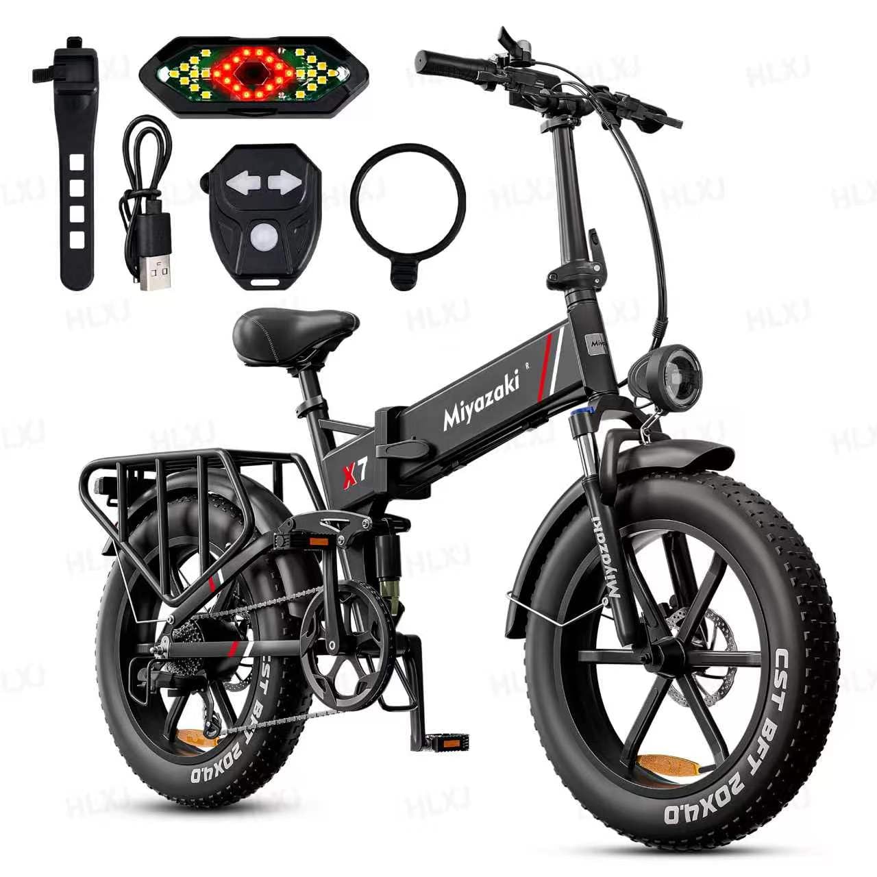 Miyazaki Bicicletta Elettrica Pieghevole per Adulti, Telaio in Alluminio Aerospaziale, Motore Brushless, Ebike Pieghevole con Batteria Removibile da 48V 14Ah, Pneumatici Fat da 20"x4.0"