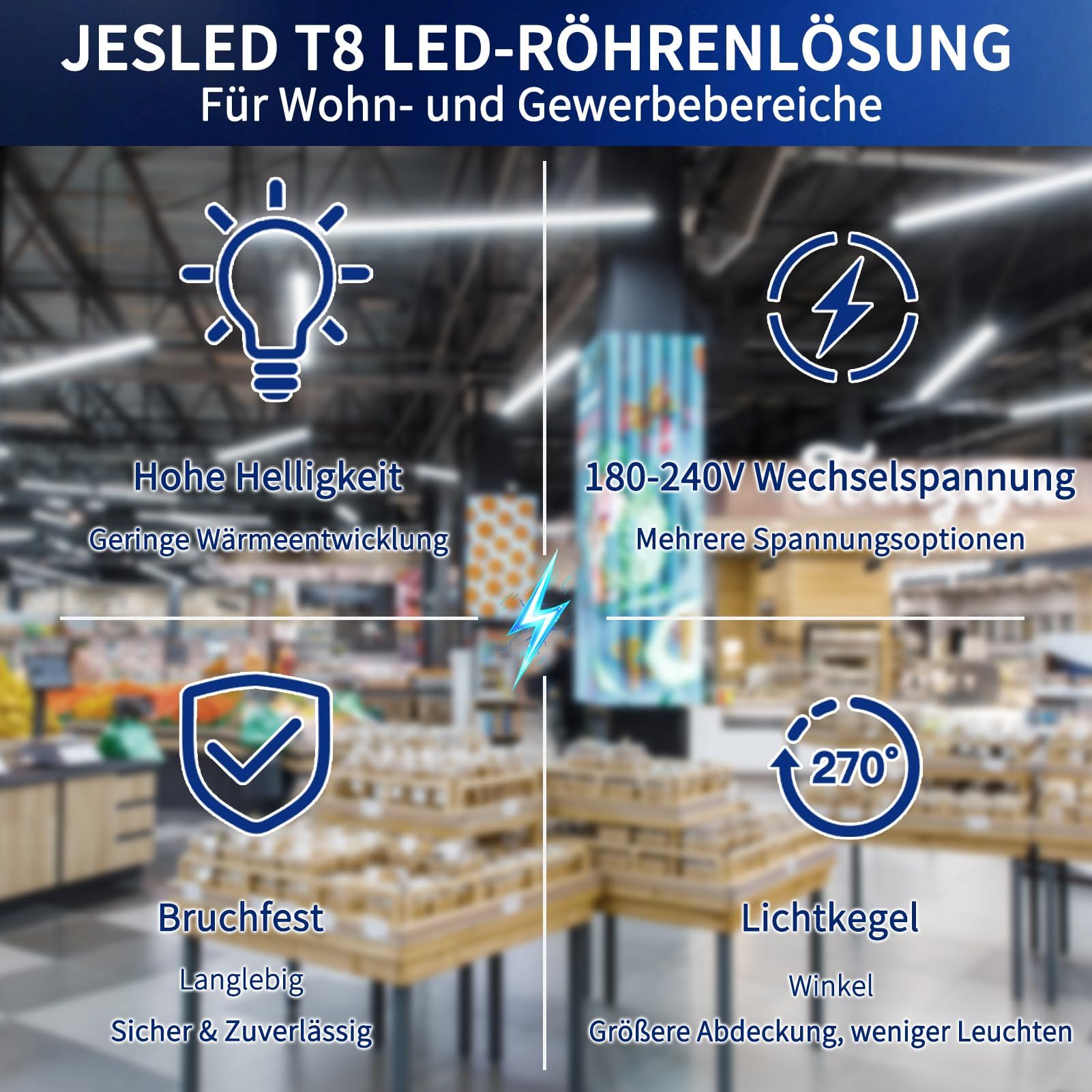 JESLED 2er Pack LED Röhre 150cm T8 G13 18W 4000K 2970 Lumen PC-Material