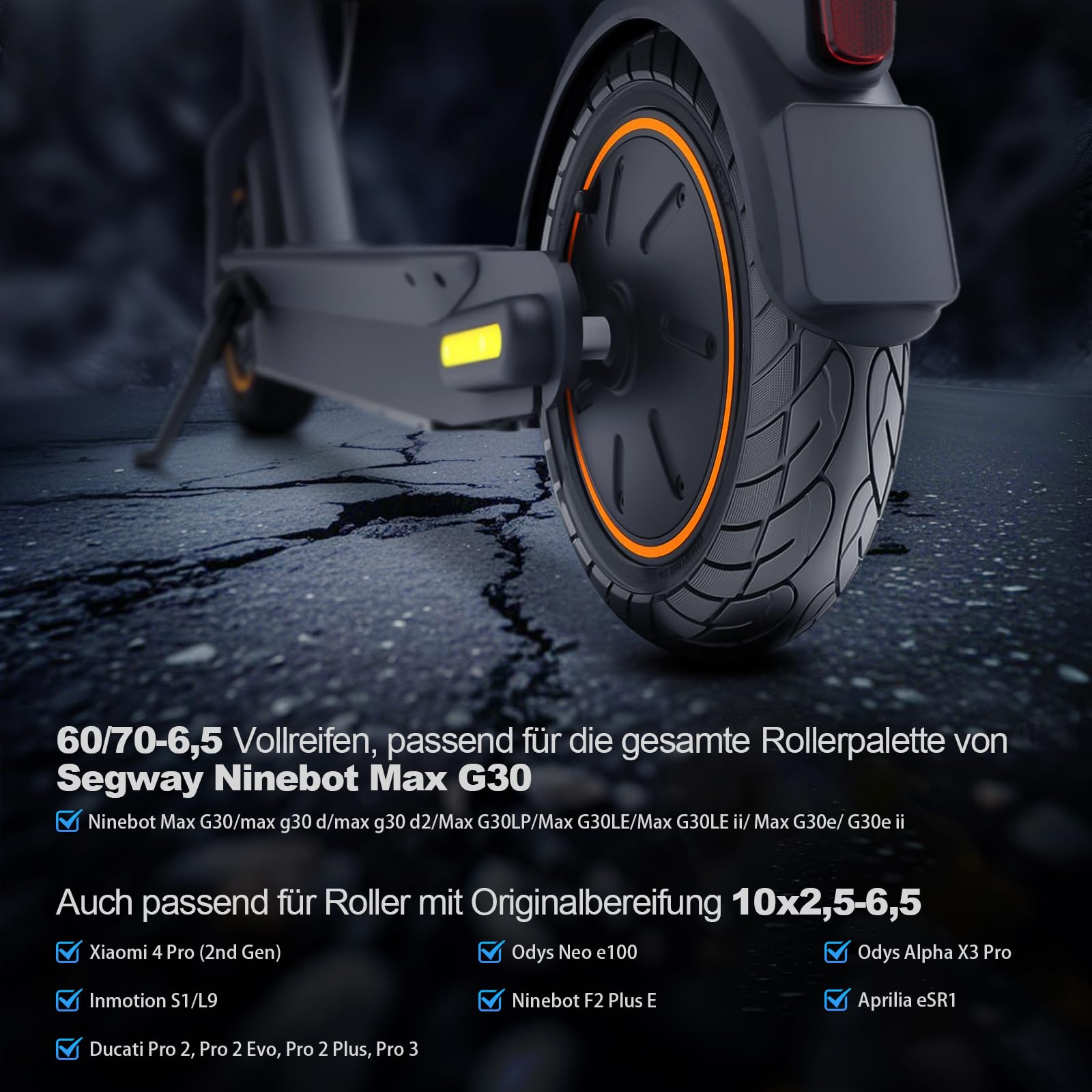 60/70-6,5 Vollgummireifen für Ninebot F2 Pro D/E3 Pro D,10x2,5 Solide Reifen für Ninebot Max G30/G30 D2/Xiaomi 5 Elektroroller 10 Zoll Vorne oder Hinten Wabenreifen Anti-Rutsch Pannensicher