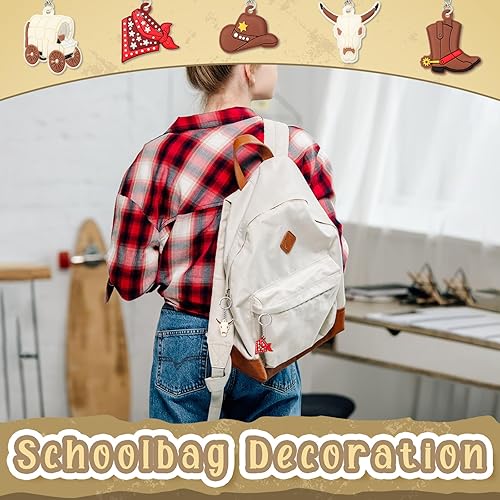 Miniatura 5 de Yinkin 20 llaveros de vaquero occidental con temática de rock and roll, para fiesta, colgante de piñata, bolsa de cumpleaños, regalos (vaquero)