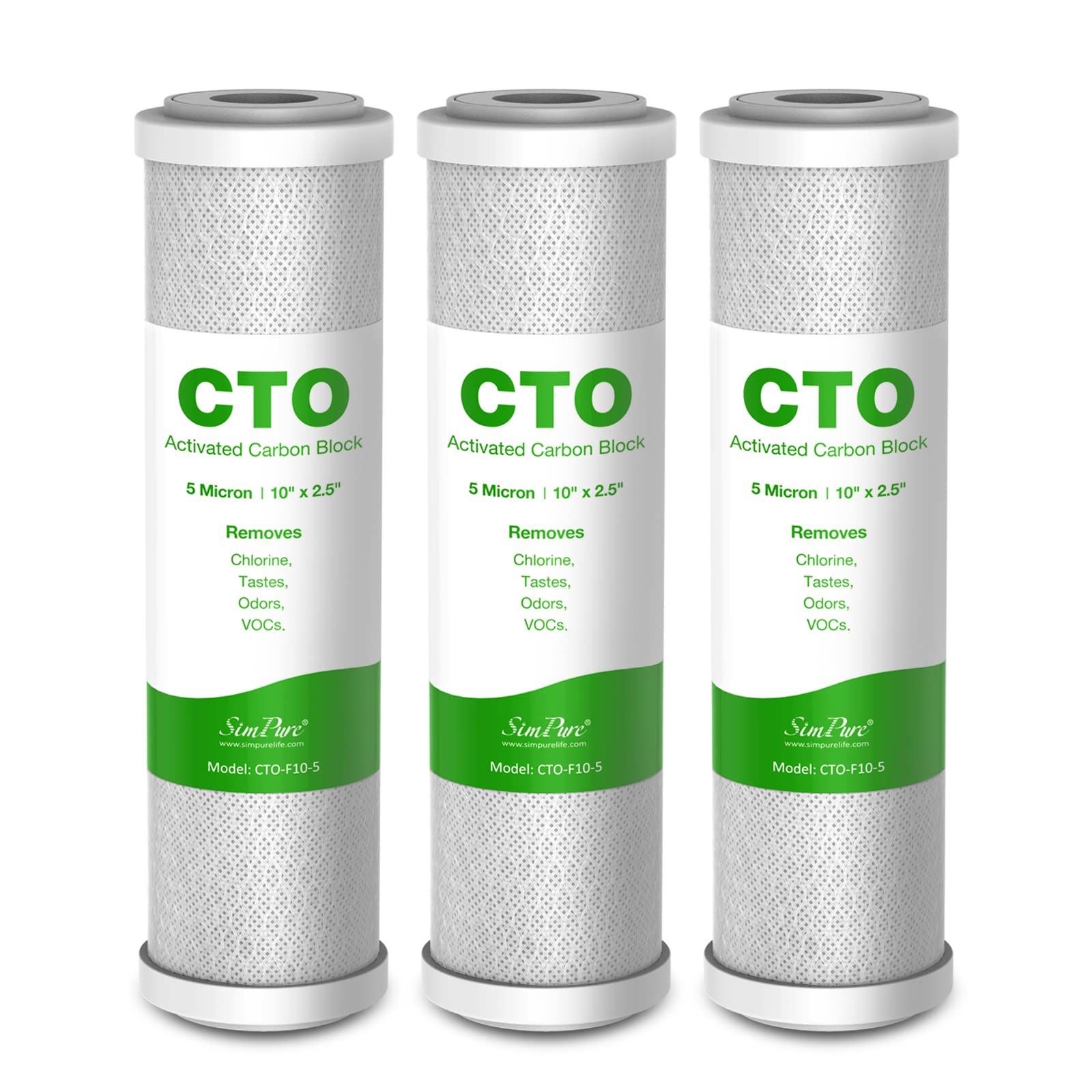 SimPure 5 Micron 10" x 2.5" Whole House Carbon Sediment Water Filter Cartridge Replacement for Home Under-Sink & Countertop Filtration System,10 inch RO Unit, Dupont WFPFC8002, FXWTC, SCWH-5 (3 Pack)