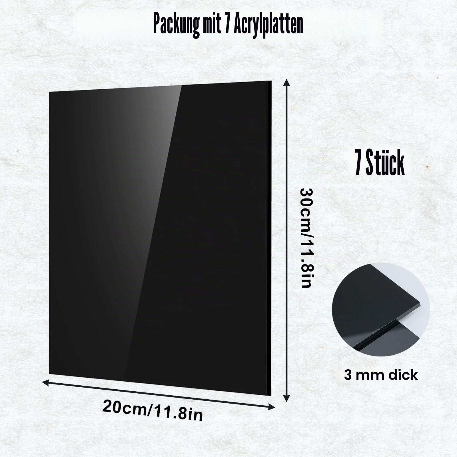 7 Stück Schwarz Acrylglas Platte,30 * 20cm Acrylplatte,Kunststoffplatte 3mm für Bilderrahmen,Schilder,Tischaufsteller,Namensschild,Laser Material,DIY-Projekte