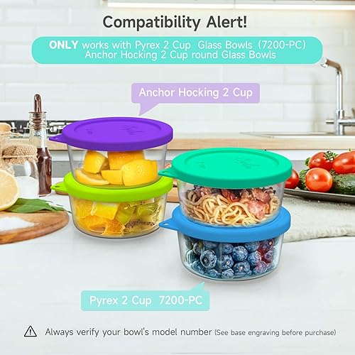 Miniatura 2 de Sophico Tapa redonda de almacenamiento de silicona para 2 tazas de repuesto para Pyrex 7200-PC y cuencos de vidrio Anchor Hocking (recipiente no