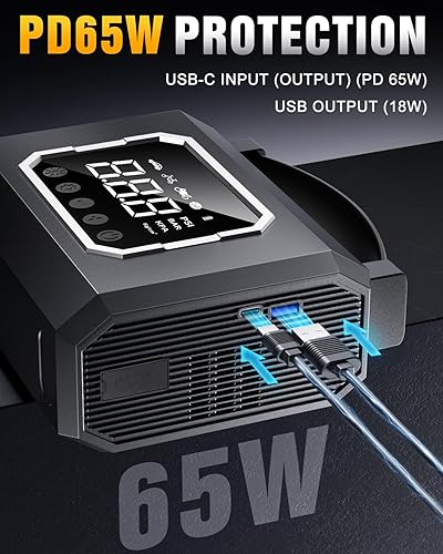 Miniatura 6 de Inflador de neumáticos, compresor de aire portátil, 160 PSI y 26800 mAh, 4 veces inflado rápido, carga rápida de 65 W, arrancador de batería de