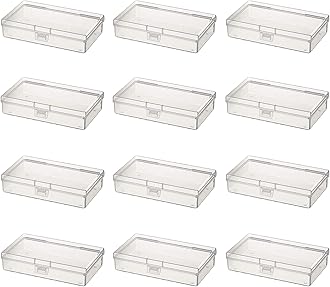 LJY 12 Pieces Rectangular Empty Mini Clear Plastic Organizer Storage Box Containers with Hinged Lids (5.3 x 3.1 x 1.2 inch, Transparent)