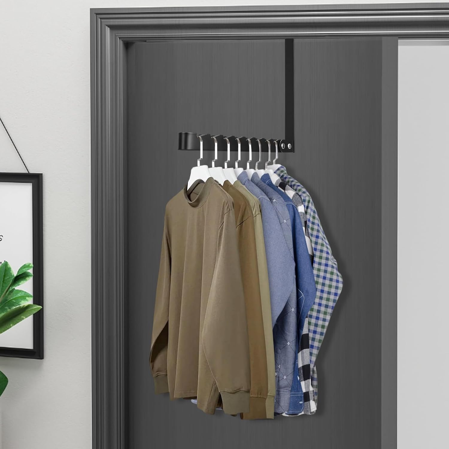 FYY Over The Door Hooks Hanger, 1 Pack Collapsible Folding Over Door Clothes Drying Rack Space Saving Laundry Hanging Storage Hook for Clothing, Coats, Towels for Bedroom Bathroom Black Long: 7.92 inch 1 Pack Black thumbnail 4