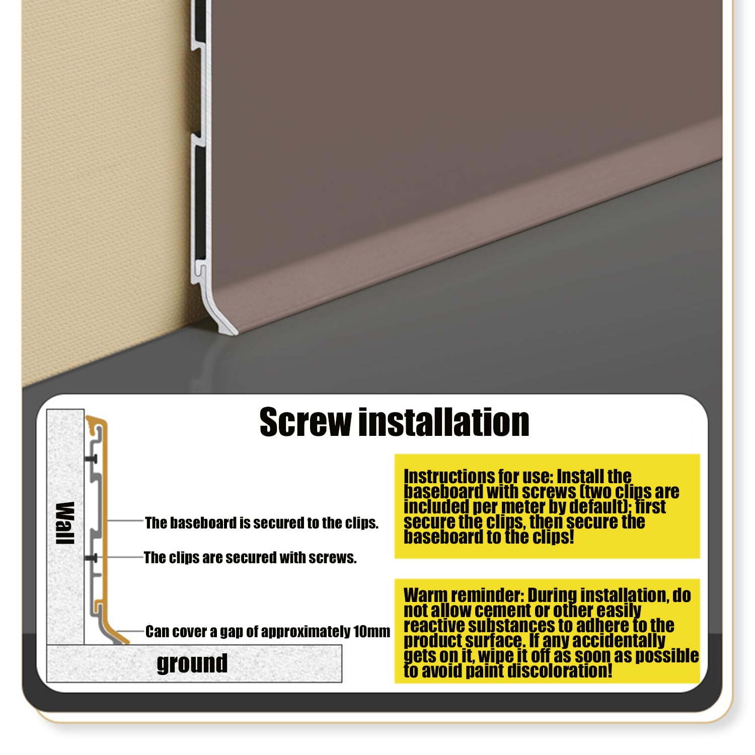 Aluminiowa listwa przypodłogowa, Aluminiowa listwa przypodłogowa o wysokości 4 cm i długości 1 m, wielokolorowa, w wielu rozmiarach(Brown,4cmx10psc)
