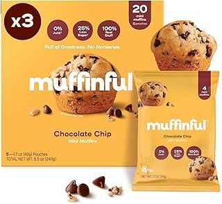Muffinful Triple Chocolate Chip Mini Muffins – Bakery Fresh Bite-Sized Treats – 60 Muffins Total (15 Packs of 4) – Less Sugar, Nothing Artificial, Individually Wrapped