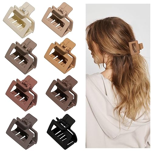 Miniatura 2 de Cobinaan Pinzas para el cabello rectangulares mate medianas para mujeres y niñas, 2 x 1 x 1.8 pulgadas, 8 piezas de colores cálidos, pinzas