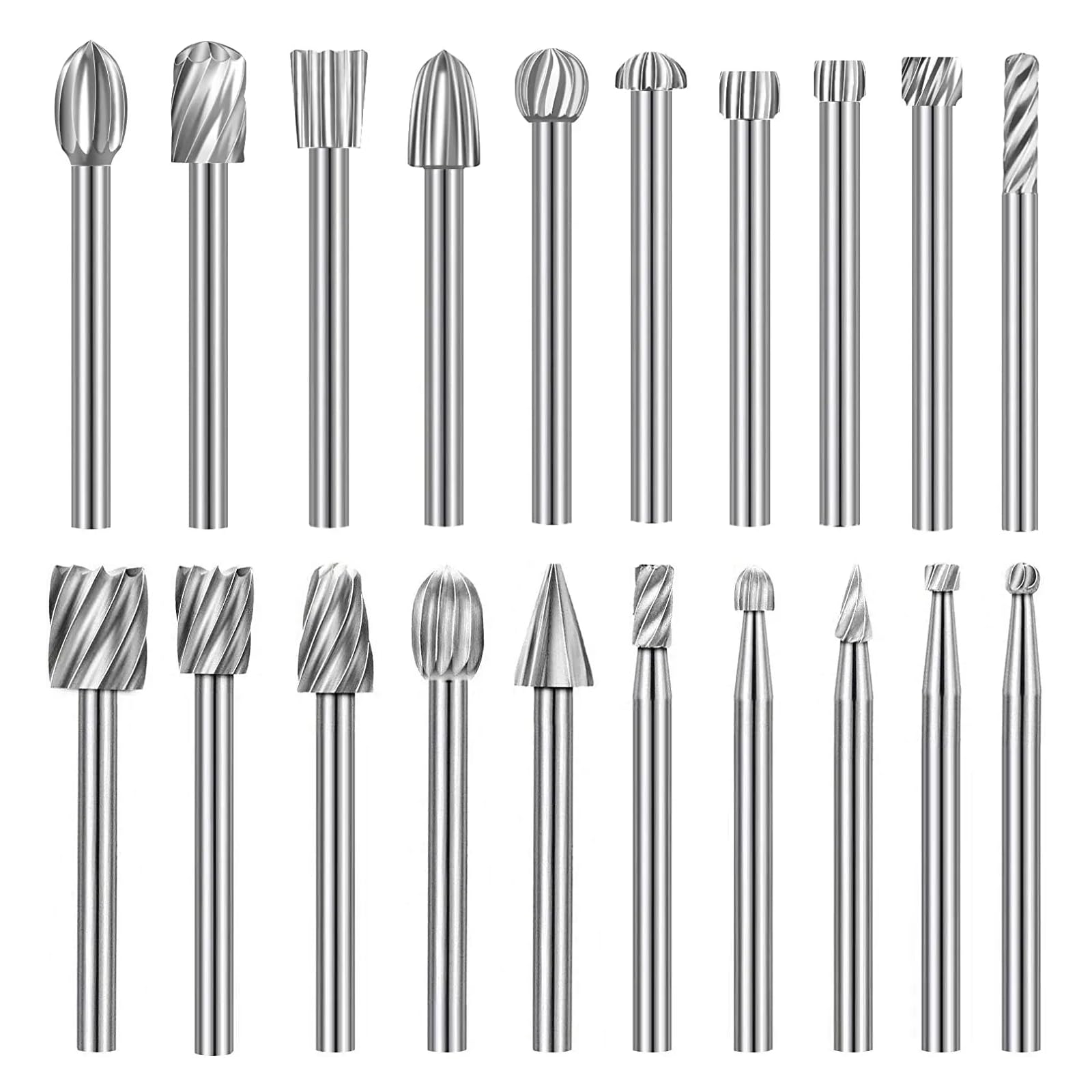 Anhoer 20Pcs Wood Carving Tools Wood Carving Bits Set Carbide Rotary Burr Set Drill Bits with 3mm Shank Rotary Tools Accessories for Woodworking Engraving Grooving Polishing