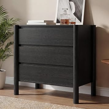 HOUROM Black 3 Drawer Dresser for Bedroom, Mid Century Modern Chest