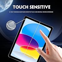 Vista 4 de Protector de pantalla para iPad de 10. generación (10.9 pulgadas, modelo 2022 A2696A2757A2777), película de vidrio templado sensible al tacto