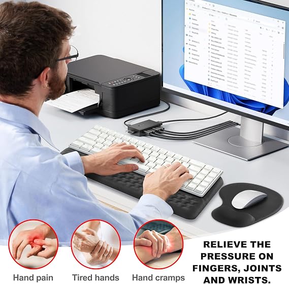 Ergonomic Mouse Mat & Keyboard Pad with Wrist Rest, Memory Foam Wrist Rest Set, Non-Slip Ergonomic Mouse Wrist Rest Gel Mouse Pad for Office Computer Typing Gaming