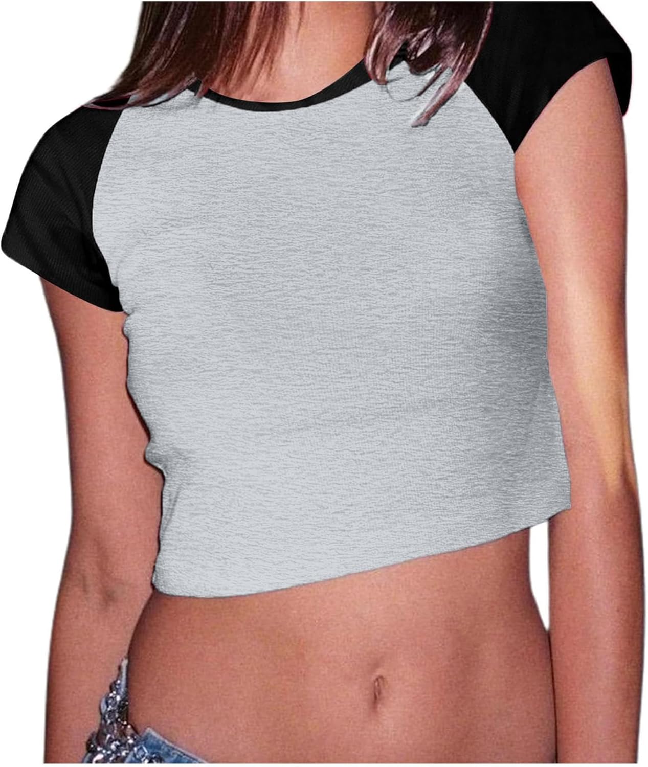 Avanova Women's Letter Print Tee Short Sleeve Round Neck Slim Fit Crop Top T Shirt - Image 2