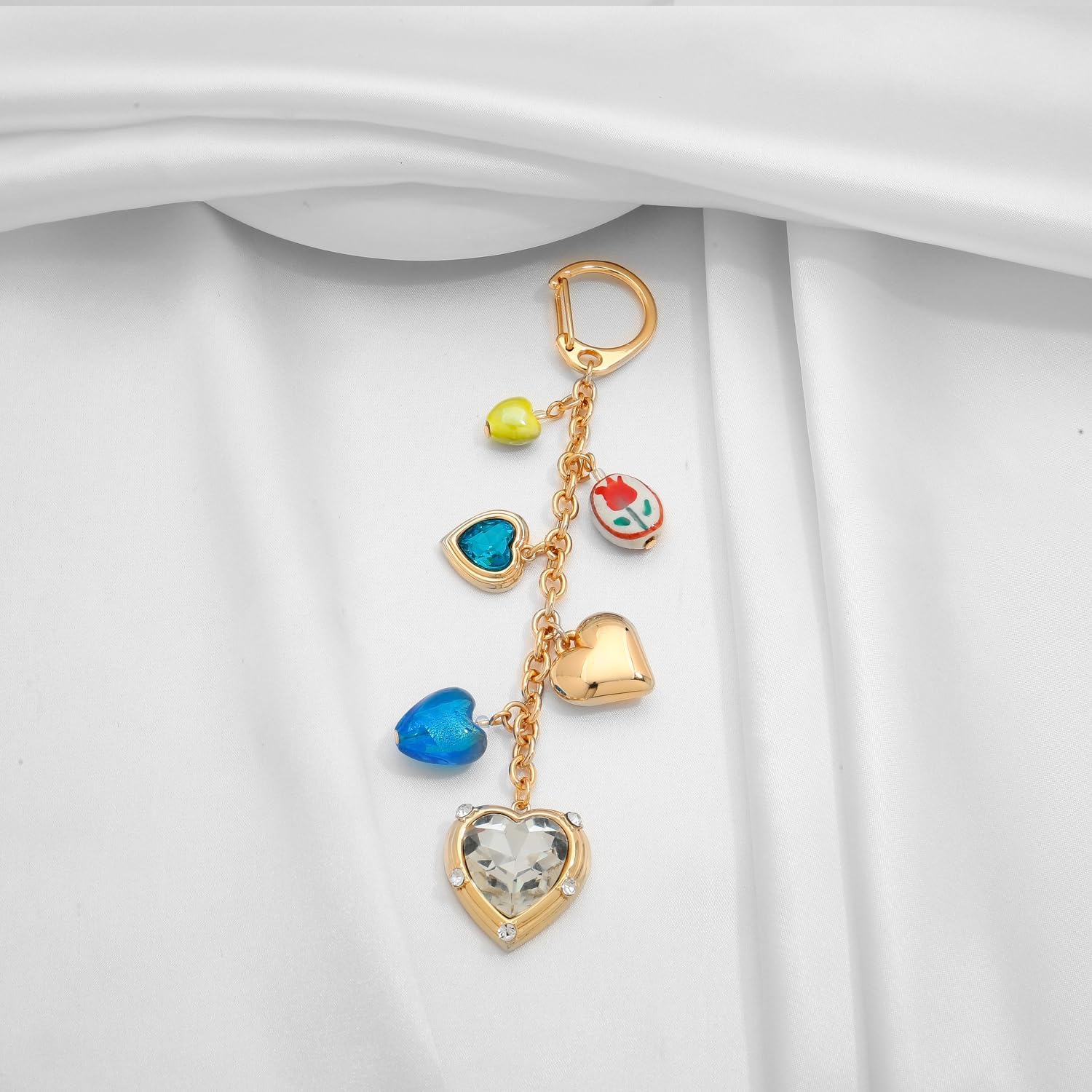 Gold Keychain for Women with Pink Bow Colorful Heart Handbag Key Pendant Fashion Keychain Jewelry Gift image 4