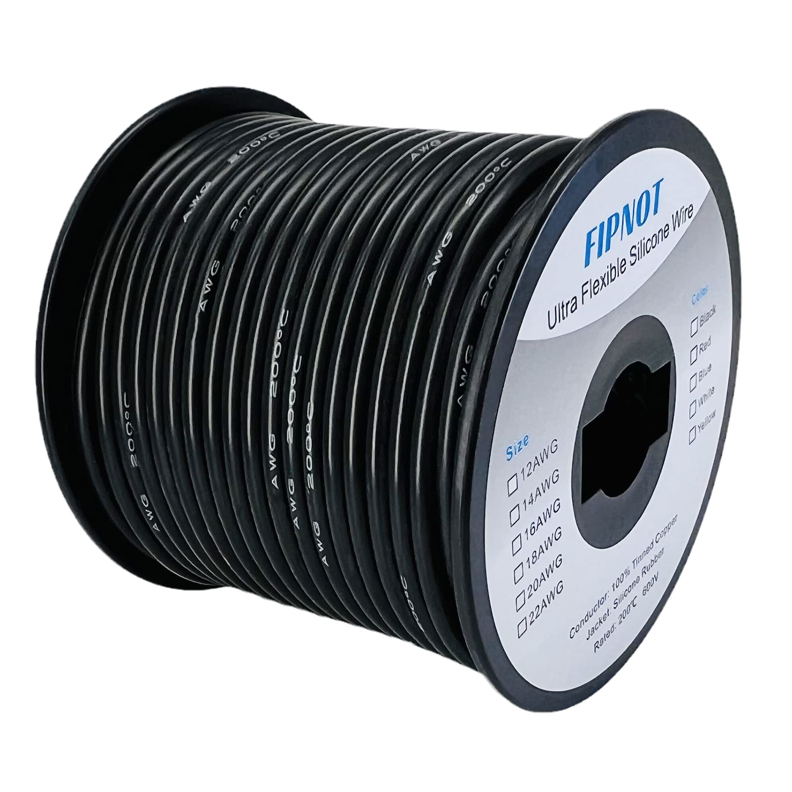 Fil, silicone 12 AWG, bobine noire de 15,2 m, extra flexible, 600 V calibre 12, automobile, batterie, solaire, marine