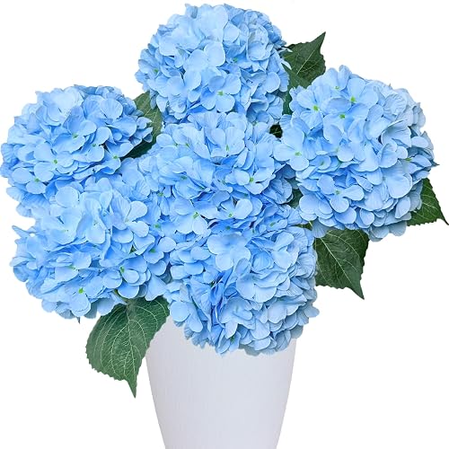 6PCS Premium Blue Hydrangea Artificial Flowers, Realistic Silk Fake Hydrangeas