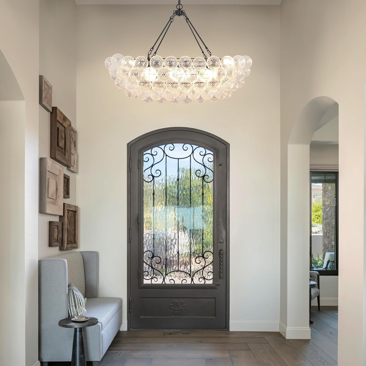 Bubble Chandelier 12-Lights Modern Bubble Ball Chandelier Swirled Clear Glass Globe Pendant Light 45 Inch Dining Room Light Fixture for Living Room, Entryway, Farmhouse