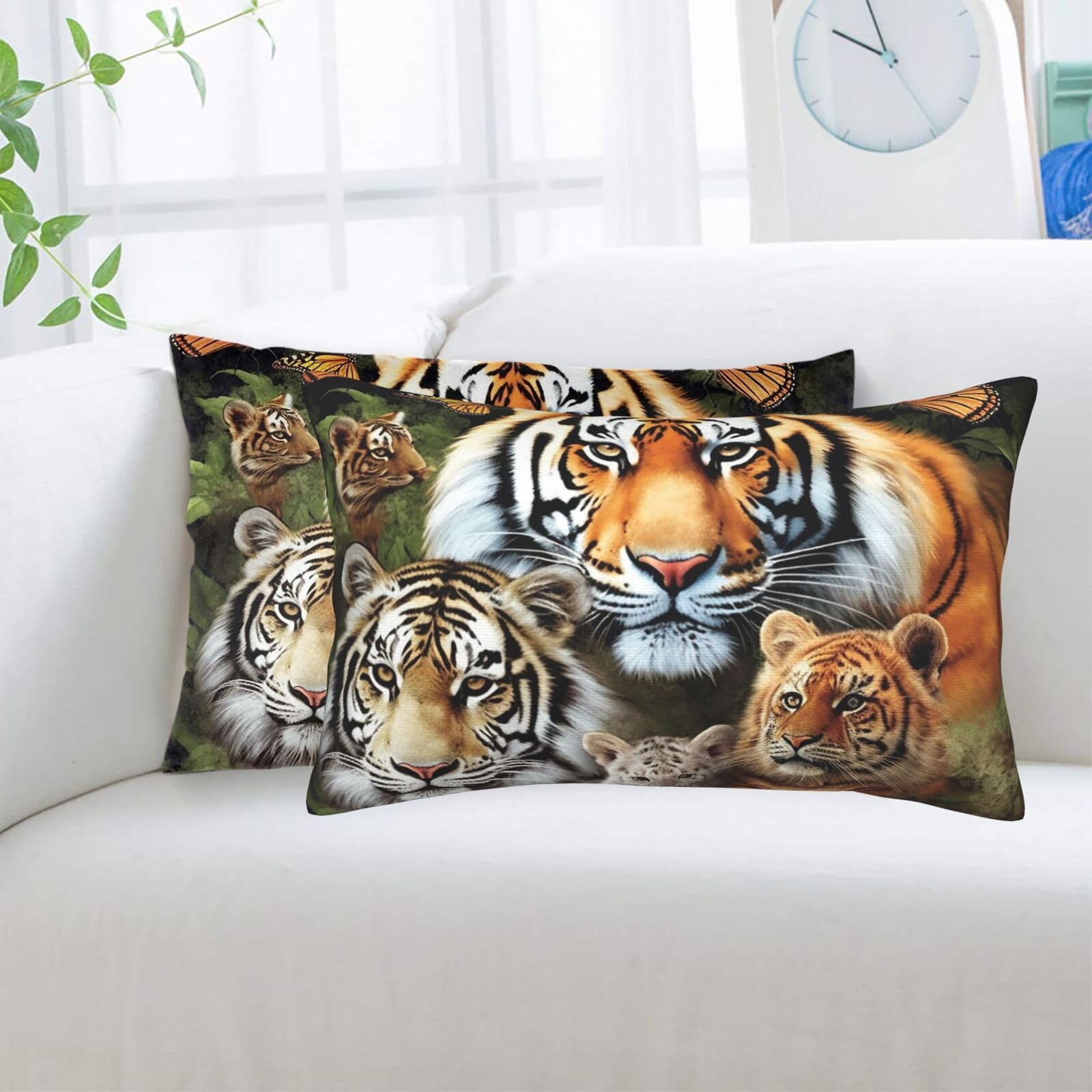 Lion Tiger Leopard and Butterfly Standard Pillowcases Sets of 2, Ultra Soft Microfiber Plush Pillow Cases 16"X24" Comfort Decorative Throw Pillow Cover with Hidden Zipper for Bedroom, Sofa, Couch