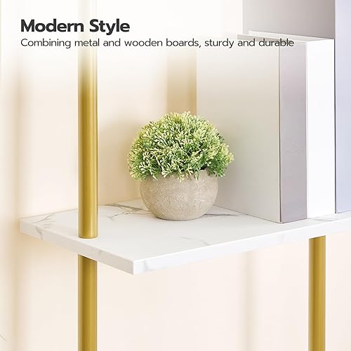 Miniatura 9 de HOOBRO Estantería de escalera para bricolaje, estantería de madera de 6 niveles, estantería dorada estrecha, estante de exhibición, estante de