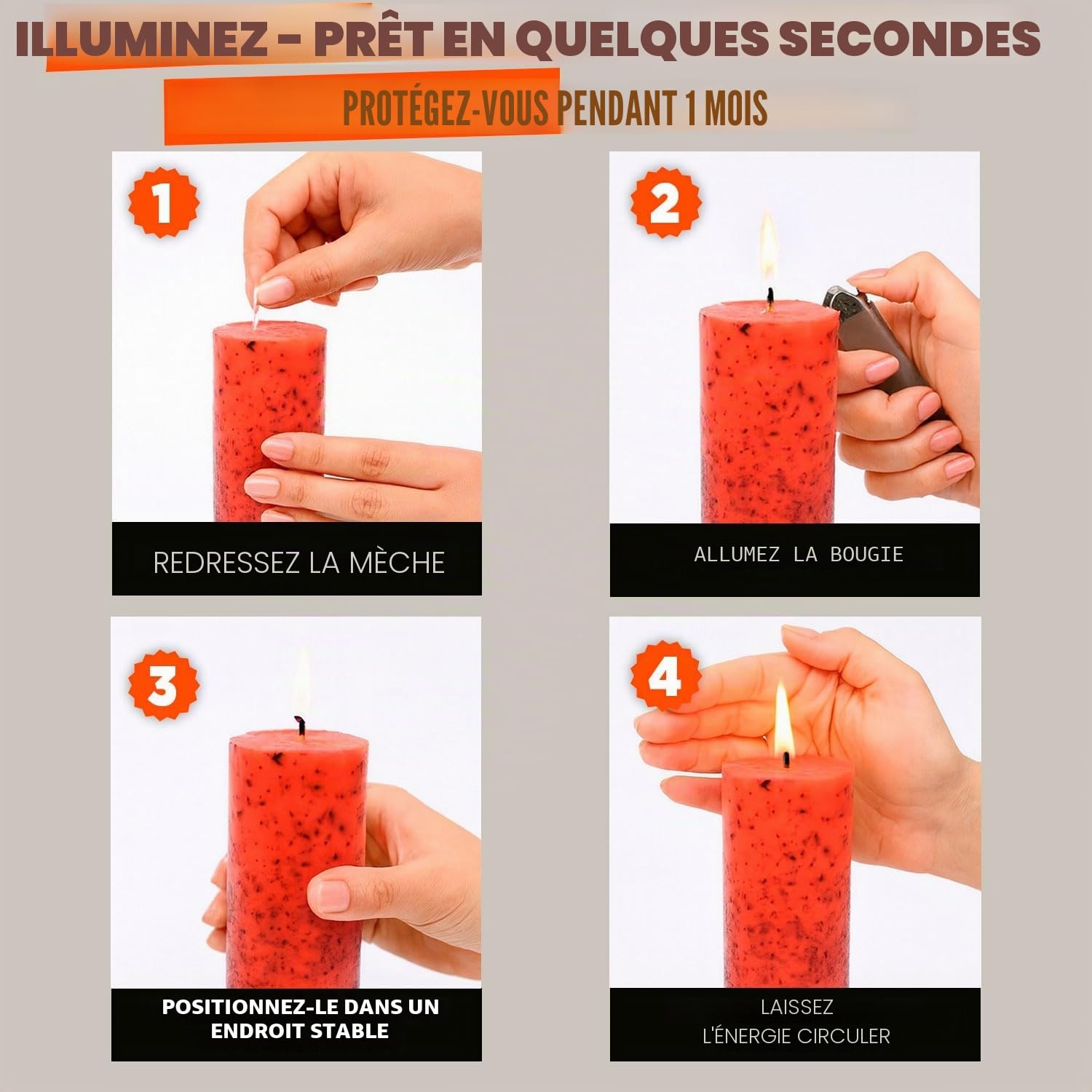 LAMARE Bougie Ésotérique Ail - Décharge – Bougie Ésotérique Rituelle pour la Protection, Contre les Énergies Négatives et le Mauvais Œil – Bougies Artisanales avec Mèche 100% Coton Naturel