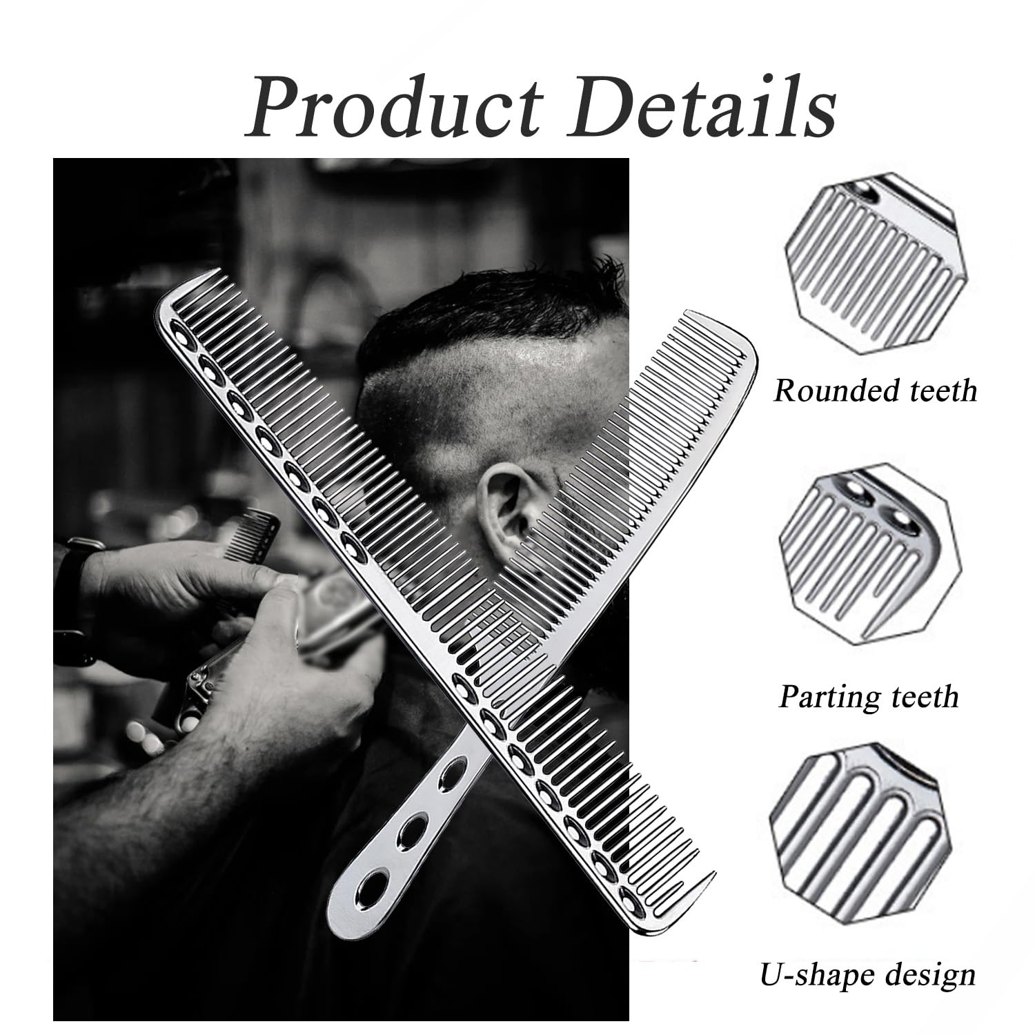 GMYIAK Hairdressing Comb Set, 2 pcs Metal Salon Combs, Heat Resistant Anti-static Haircutting Comb - Image 3