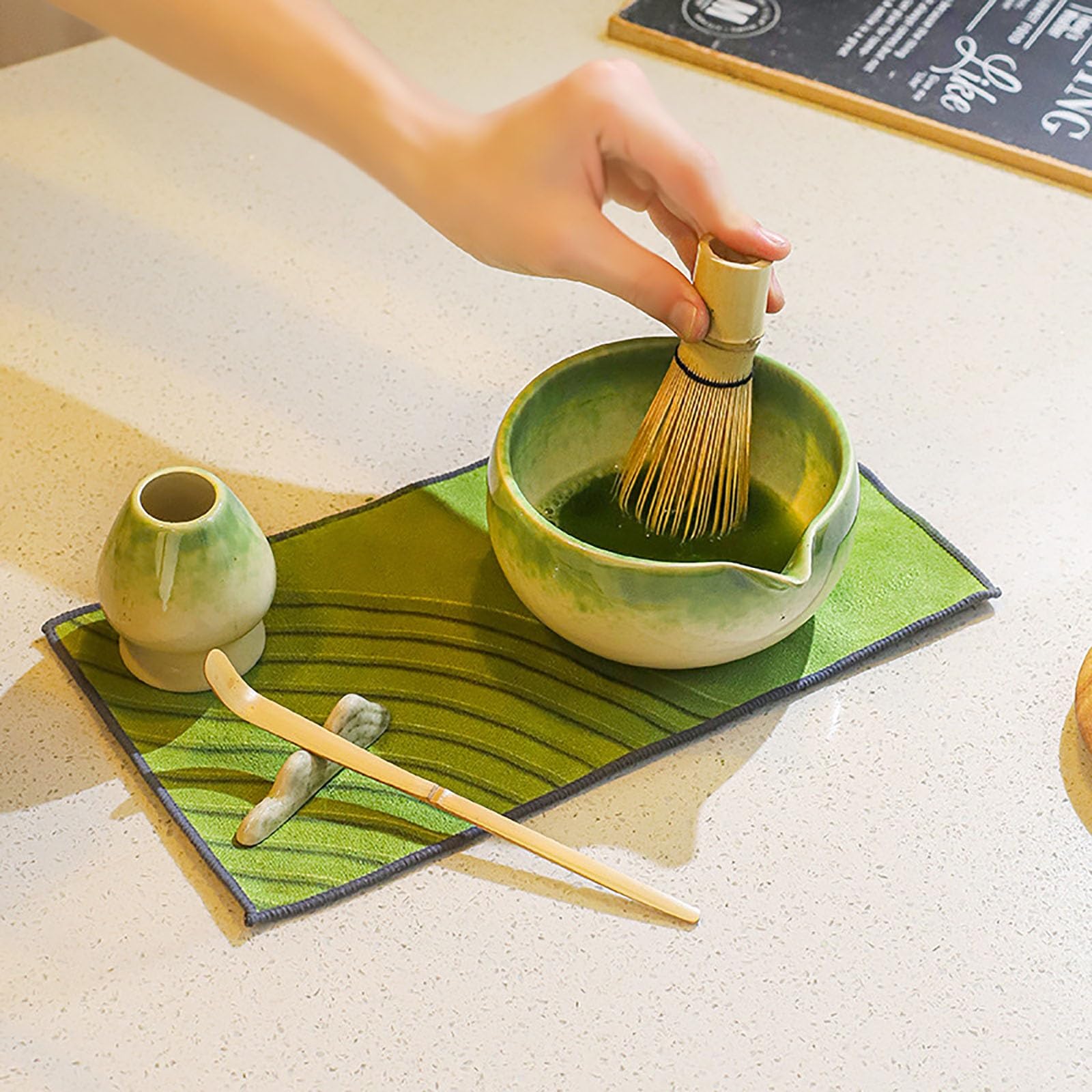 Juego de batidor de matcha de alta calidad, batidor tradicional de bambú, cuchara de té Chashaku, cuchara de té, cuenco y tamiz para una auténtica preparación japonesa de matcha