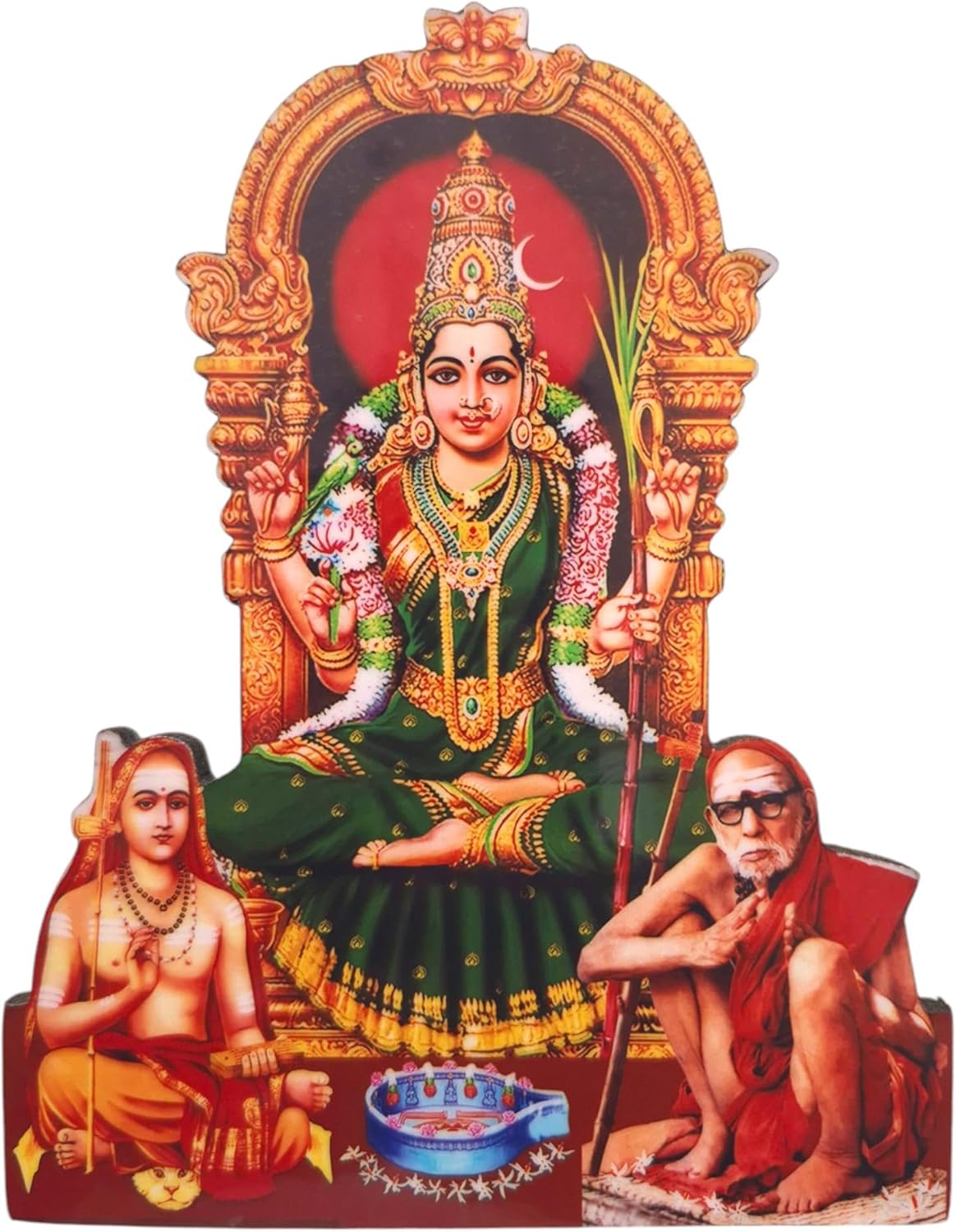 Vils Goddess Sri Kanchi Kamakshi,Adhi Sankarar,Maha Periyava Divine Holy Blessing Wood & Plastic Statue/Photo Frame Cutout with Backstand for Pooja/Gift (6 inch X 8 inch)- Multicolor