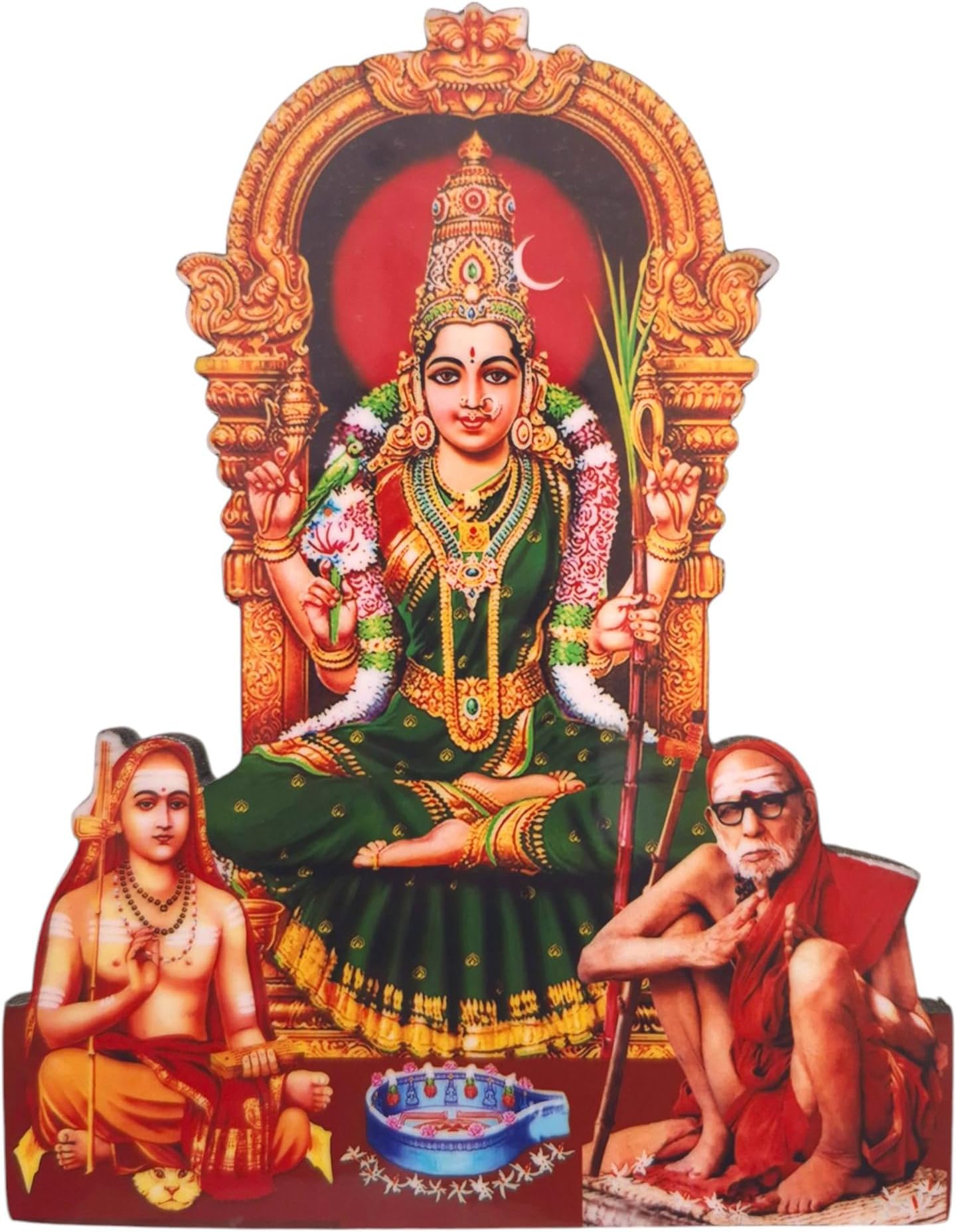 Vils Sri Kanchi Kamakshi,Adhi Sankarar,Maha Periyava Divine Holy Blessing Wood & Plastic Photo Frame Cutout with Backstand for Pooja/Gift (5 inch X 6 inch)- Multicolor