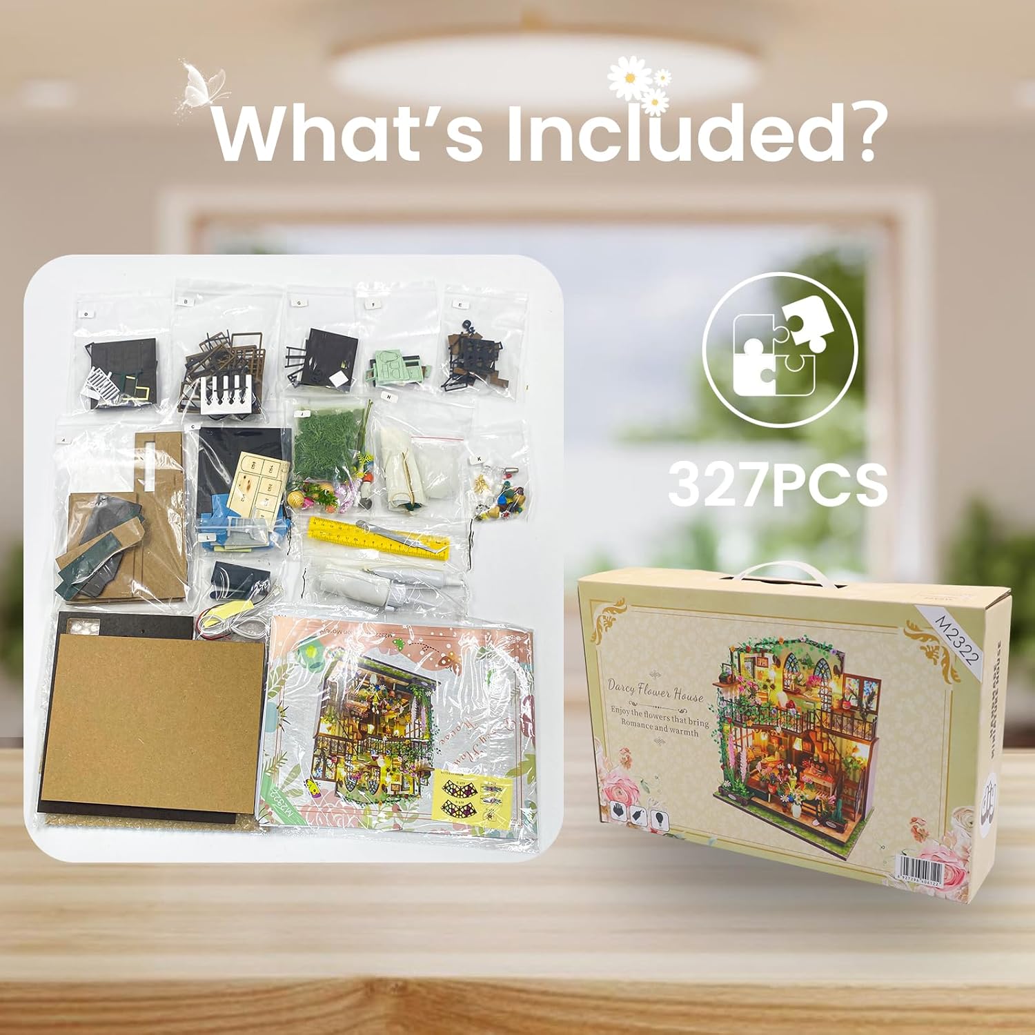 DIY Miniature House Kit, DIY Wooden Garden House with LED Light, Mini House Building Kit with Furniture for Adult Teen, DIY Adult Crafts for Home Decoration, Birthday Gifts for Family, Friends