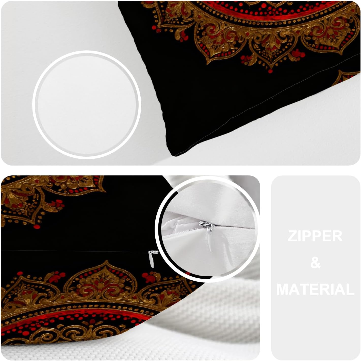 Gold Mandala Disc Throw Pillow Covers, Gold Abstract Flower Cushion Cover Digital Blended Hidden Zipperl Decorative Pillowcases for Hair Skin Lumbar 12X20 in 2 Pcs