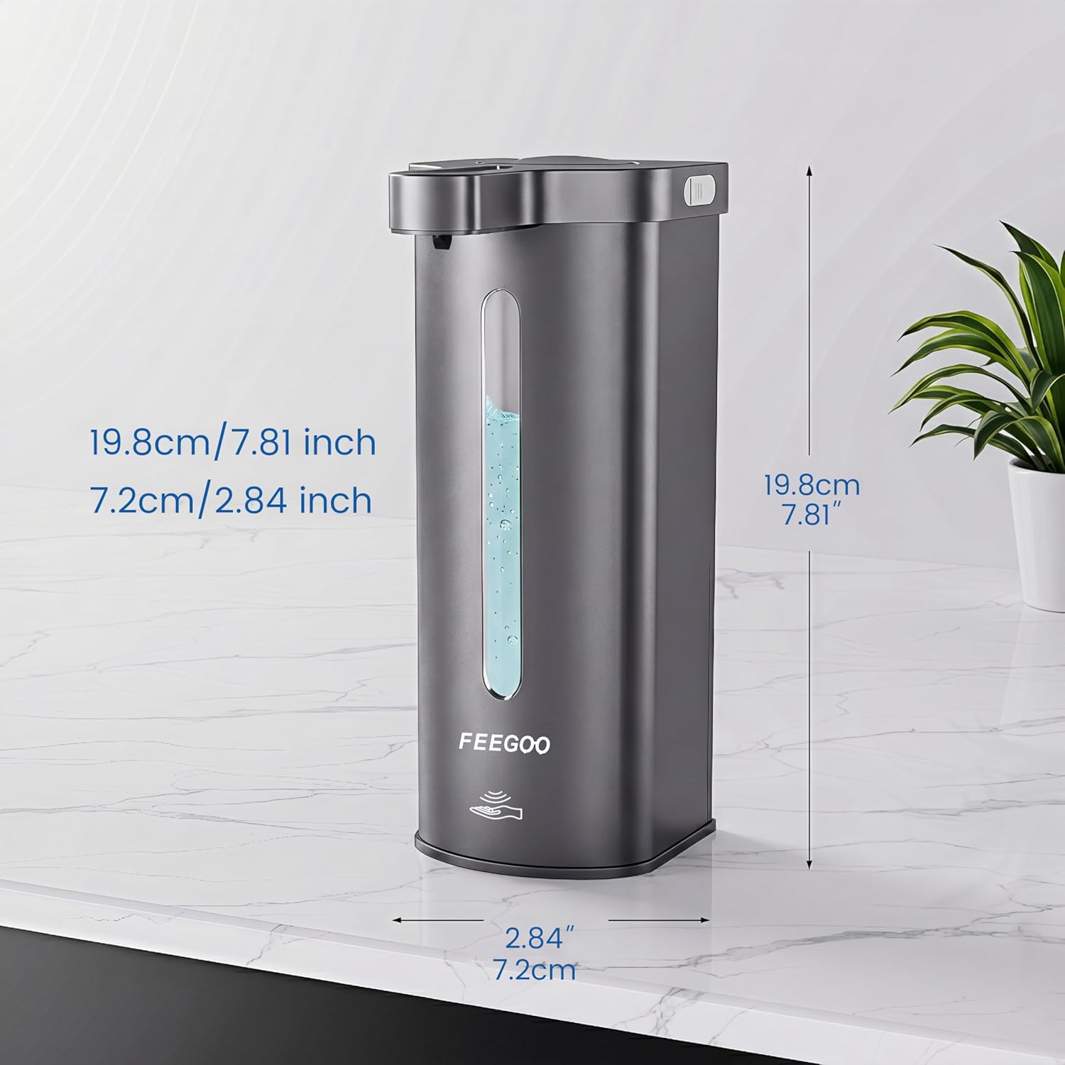 Touchless Automatic Soap Dispenser, 17 oz / 500ml Type-C Rechargeable Countertop Liquid Hand Soap Dispenser for Kitchen and Bathroom, Stainless Steel, Silver