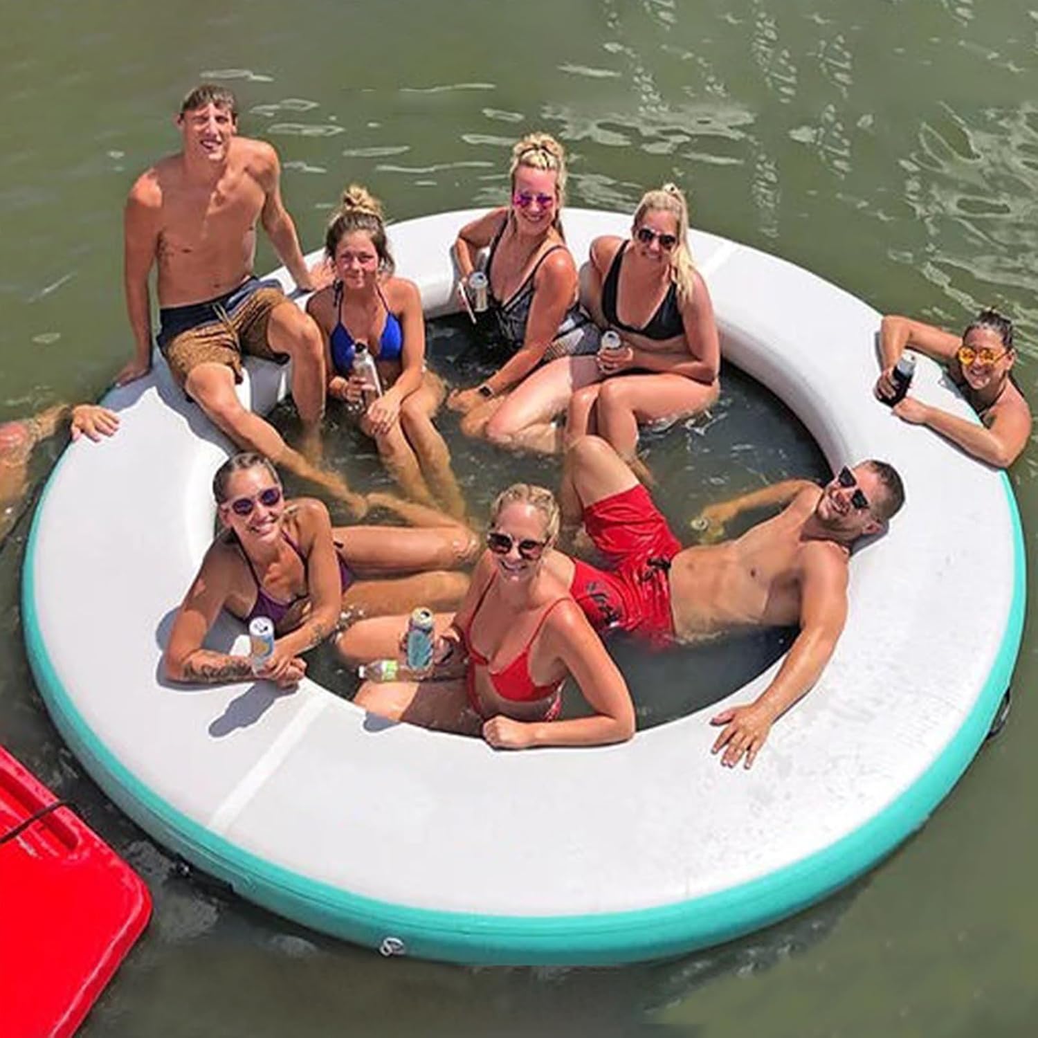 Round Inflatable Platform Float with Floating Net, Floating Platform for Rest on Water, Floating Bed for Children and Adults