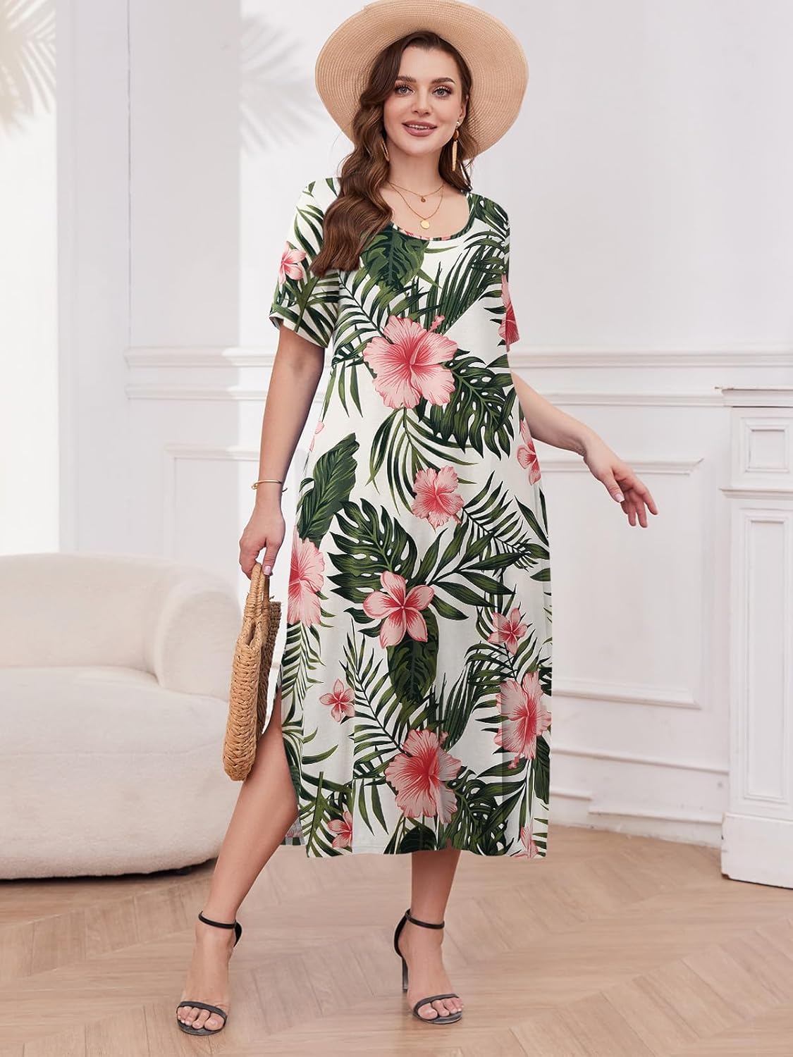 LARACE Plus Size Maxi Dress for Womens Summer Short Sleeve T Shirt Dress with Pockets Loose Fit Casual Sundresses with Slit - Image 4