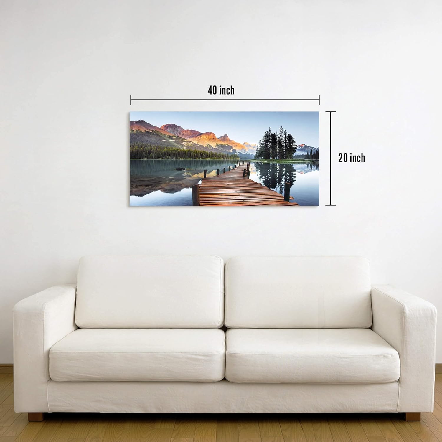 Lake Wall Art Canvas Decor: Nature Scene Landscape Print Mountain Forest Scenic Picture Dock Scenery Painting Artwork for Bedroom Living Room Office Decorations 40 x 20 Inches