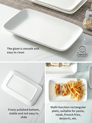 Miniatura 4 de Juego de platos de cerámica de 6.10 pulgadas para cocina, platos blancos rectangulares para pasta, ensalada, pizza, platos aptos para lavavajillas y