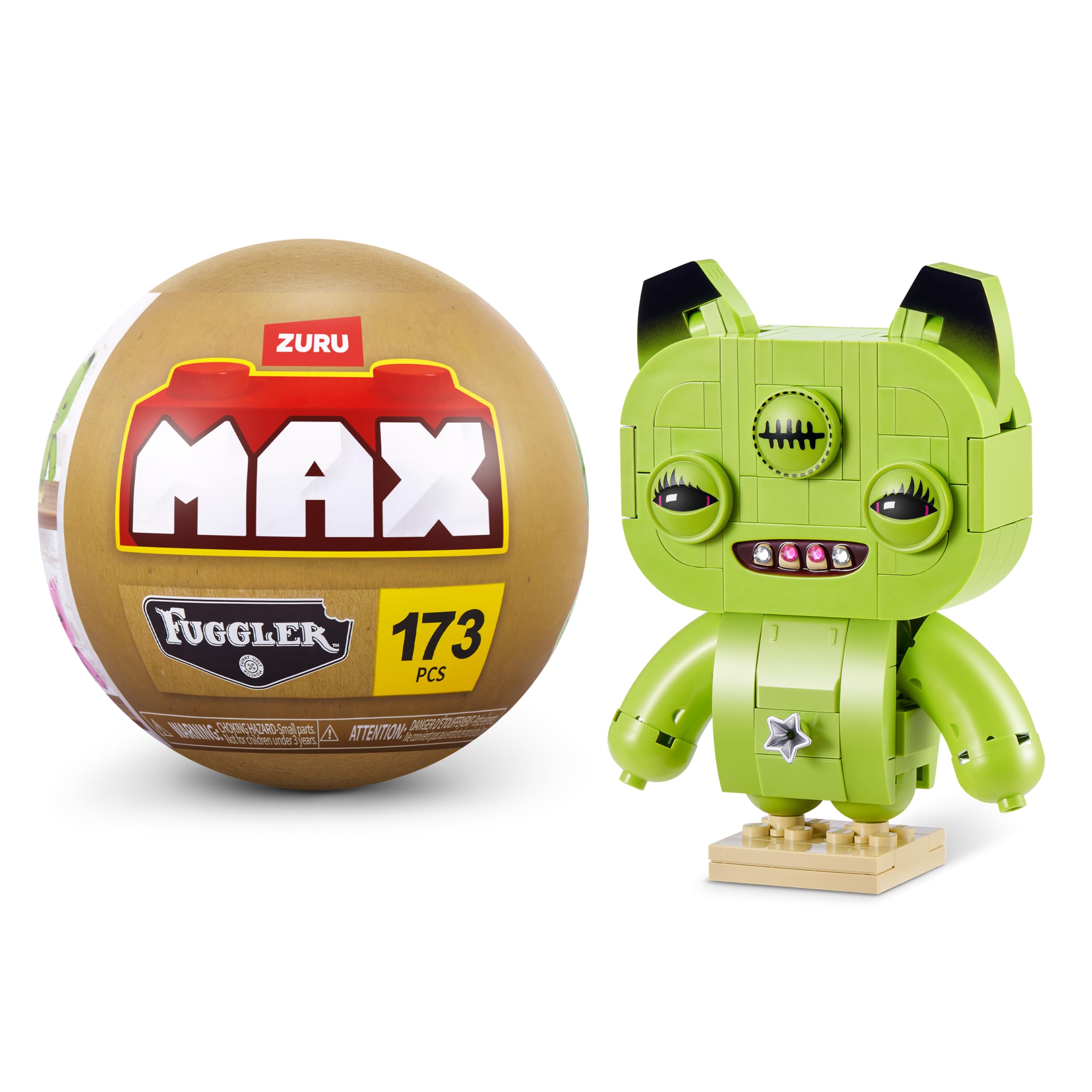 Max Build More Premium Plastic Building Bricks Fuggler Baddies Collection (Annoyed Alien Neon Green) by ZURU, Glam Monster Builds in Green, Brown & Pink for Teens, Adults, and Collectors