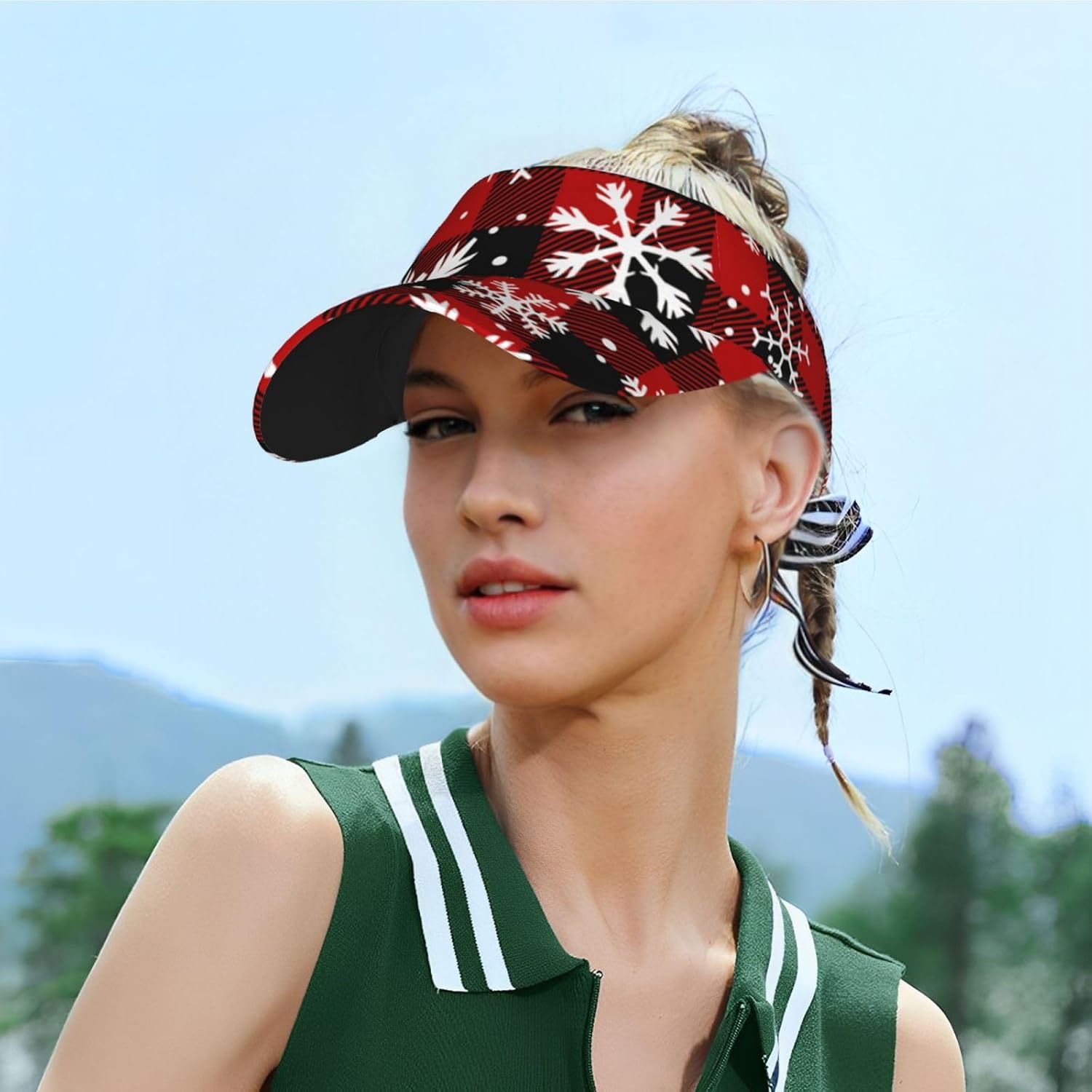 Cute Christmas Holiday Hats Men Women Xmas Snowflakes Sun Sport Visor Hat Red Plaid Adjustable Cap One Size - Image 6