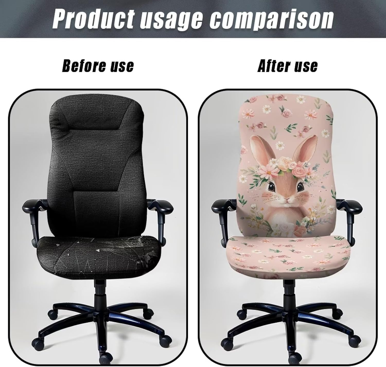 Rabbi Rose Daisy Pink Easter Computer Office Chair Cover Removable All-in-One Gaming Chair Slipcovers Breathable Elastic Stain Resistant Desk Chair Slipcovers, L