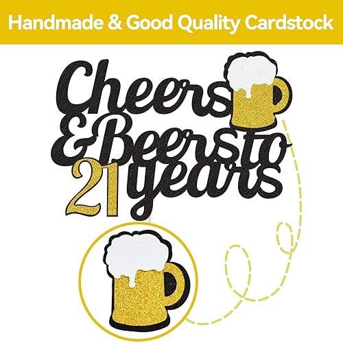 Miniatura 2 de Decoración para tartas con texto en inglés "Cheers to 21 años", decoración para tarta de cumpleaños de 21 años, suministros para fiesta de