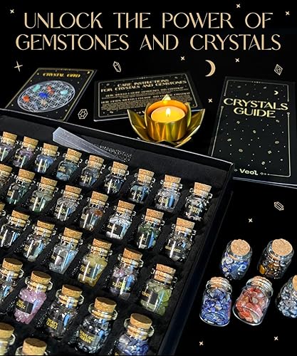 Miniatura 5 de Cristales curativos a granel en frascos, 50 piezas, juego de mini cristales reales para kit de brujería, cristales y piedras curativas con guía para