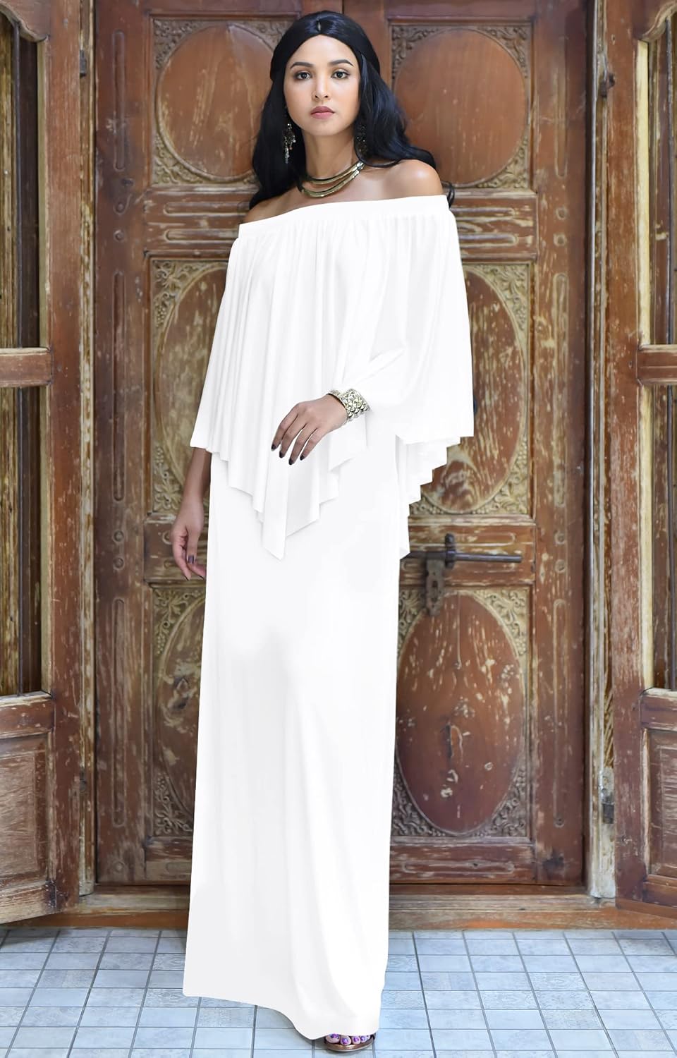 KOH KOH Womens Strapless Shoulderless Flattering Cocktail Gown Maxi Dress Small Ivory White